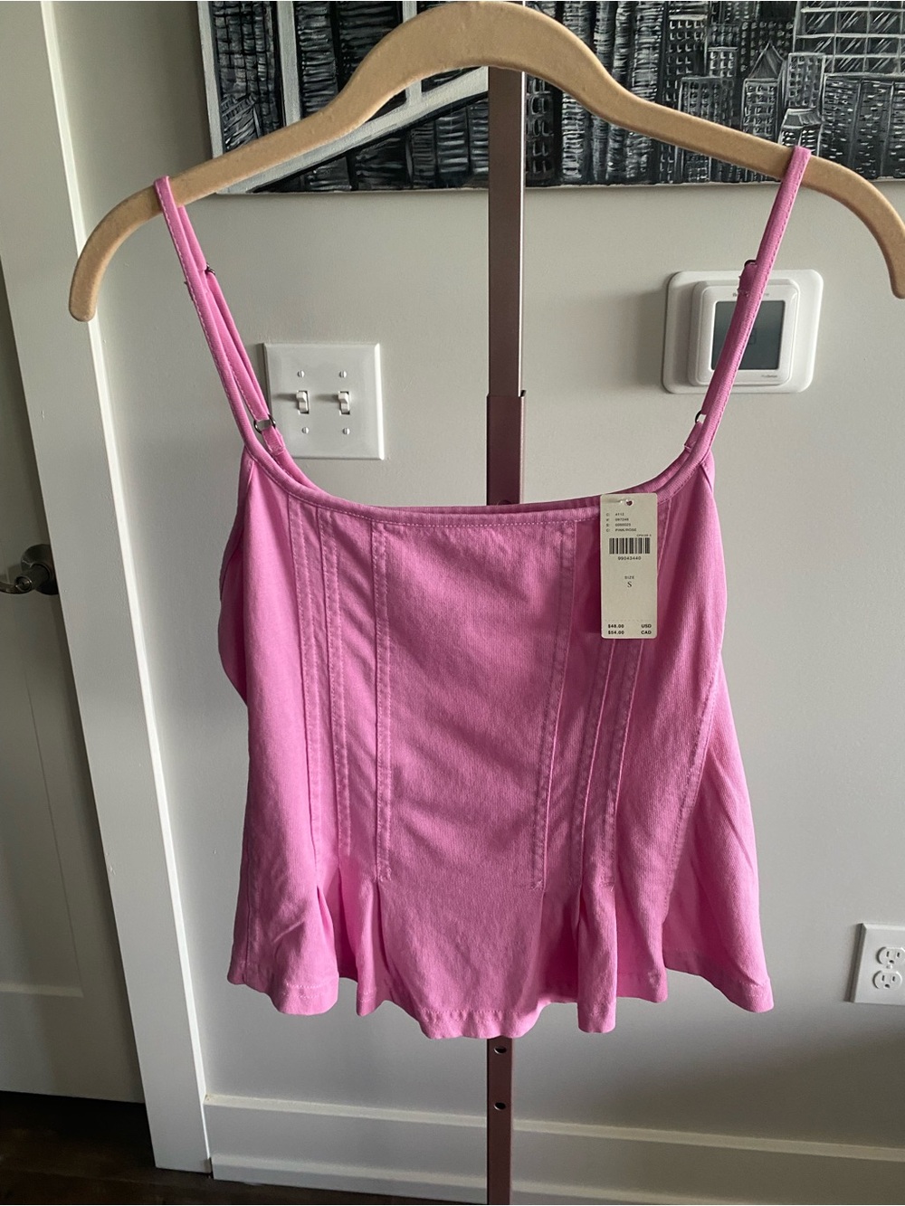 NWT Anthropologie Pilcro brand Pink Spaghetti Strap Seamed Peplum Top Small